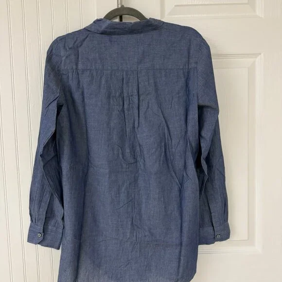 Ann Taylor Blue Chambray Denim Long Sleeve Button Down Shirt - Size Small - Picture 3 of 7